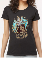 BDF Skeleton Phoenix Blue/Gold Black Ladies T Shirt
